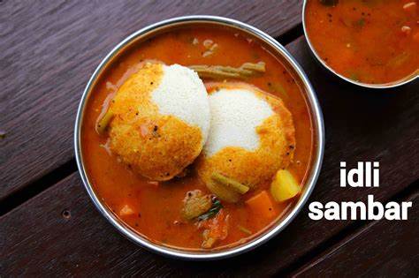 Idli Sambar served in a bowl.
