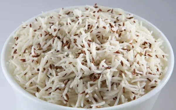 Jeera Rice served in a bowl