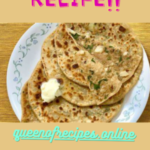 "Aloo Paratha Recipe!!" and "queenofrecipes.online" written on an image with aloo paratha