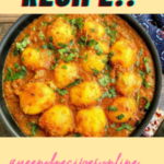 "Dum Aloo Recipe!!" and "queenofrecipes.online" written on an image with dum aloo
