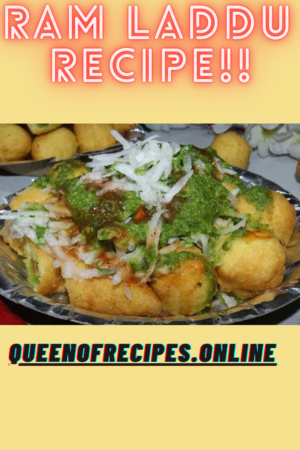 "Ram Laddu Recipe!!" and "queenofrecipes.online" written on an image with ram laddu