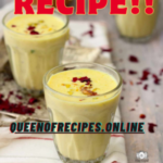 " Basundi Recipe!!" and "queenofrecipes.online" written on an image with Basundi.