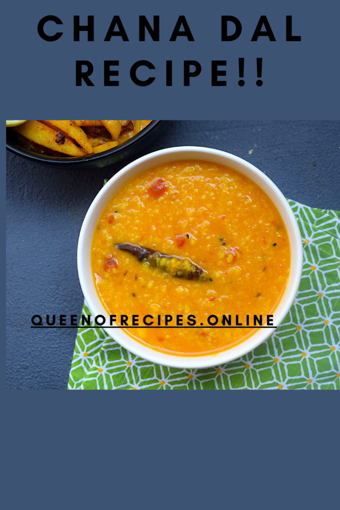 " Chana Dal Recipe!!" and "queenofrecipes.online" are written on an image with a Chana Dal.