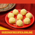 " Kheer Kadam Recipe!!" and "queenofrecipes.online" written on an image with a Kheer Kadam.