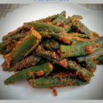 " Bharwa Bhindi Recipe!!" and "queenofrecipes.online" are written on an image with a Bharwa Bhindi.