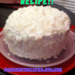" Eggless Tender Coconut Cake Recipe!!" and "queenofrecipes.online" are written on an image with an Eggless Tender Coconut Cake.